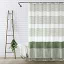 Awellife Sage Green Shower Curtain for Bathroom Stripe Tassel Shower Curtain 72 X 96 Inches Farmhouse Cotton Extra Long