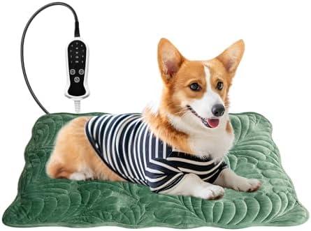 Quwzayail Pet Heating Pad for Cats Waterproof 9 Gears and time Settings Switch, Adjustable Heated Cat Bed, Adding Wire Rope Wires Cat Warming (22.0" L x 18.0" W x 0.5" Th, Green)