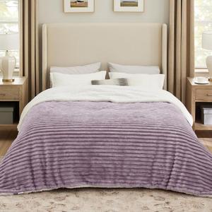 Bedsure Sherpa Blanket King Size for Bed - Super Soft, Cozy Fleece Thick Warm Blanket for Winter, GentleSoft Home Room Decor, Purple, 108x90 Inches