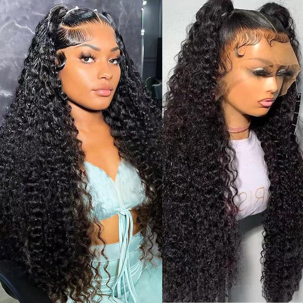 BunnyQ 32 Inch Water Wave 13x6 HD Lace Front Wigs Human Hair Pre Plcked 200 Density Deep Part Curly Wig for Women with Baby Hair Water Wave Frontal Wigs Human Hair