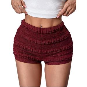 SOLY HUX Women's Micro Ruffle Shorts Lace Bloomers Y2k Low Rise Layered Mini Shorts S