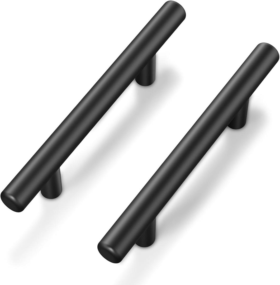 60Pack Matte Black Cabinet Handles, 3''Hole Centers Kitchen Drawer Pulls, Stainless Steel Dresser Hardware for Kitchen Bathroom Bedroom - 5''Overall Length