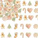 4 x Ephlyn 60Pcs Merry Christmas Cupcake Toppers Edible Rice Paper Round Christmas Gingerbread Man Cake Topper Decorations Women Men Birthday Party Anniversary Decorations Supplies (Brown)