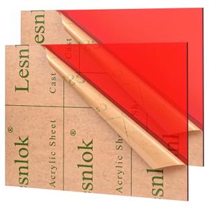 Lesnlok Red Acrylic Sheets 1/8 Inch Thick 3mm 2 Pack 8 x 12 Plexiglass for Sign, Craft, Painting, Laser Cutting, DIY Display Projects (2, 8"x 12")