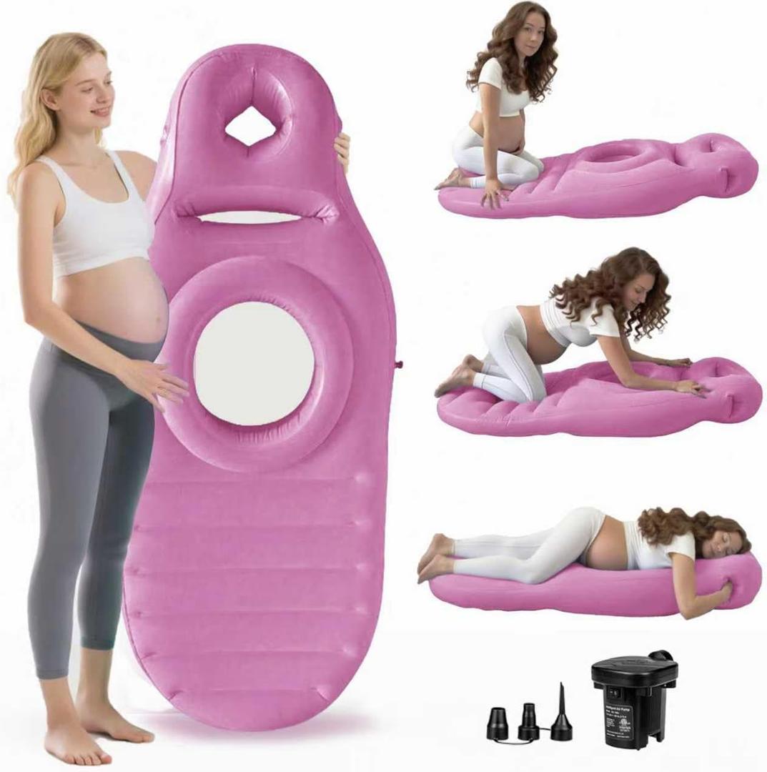 FNFZLF Pregnancy Mattress with Hole  Inflatable Full Body Maternity Bed for Stomach Sleeping, Back Pain Relief  Includes Electric Pump (Pink)