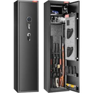VEVOR 7-8 Rifles Gun Safe, Rifle Safe with Fingerprint & Digital Keypad Lock, Gun Storage Cabinet with Built-in Storage Locker, Removable Storage Shelf for Home Long Gun and Pistols
