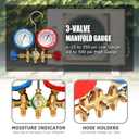 3 Way AC Manifold Gauge Set, Fits for R134A R12 R22 and R502 Refrigerants, with 5FT Hose, Acme Tank Adapters, Quick Couplers and Can Tap