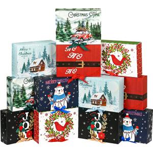 WLUSEAXI 12Pack Christmas Gift Boxes with Lids, 10.67.83.1 Inch Large Christmas Boxes for Presents, 6 Style Xmas Themed Pattern Holiday Boxes for Gifts, Xmas Party Favor (Blue)