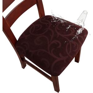 Genina Waterproof Chair Seat Covers Dining Room Chair Covers Stretch Seat Cover for Dinning Room Chair Protector Slipcovers for Kitchen, Hotel (4, Flower Pattern-Chocolate)