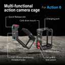 Camera Cage for DJI Osmo Action 6, Aluminum Alloy Protective Frame with Cold Shoe and 1/4" Screw, Magnetic Quick Release, 2 Sets Tempered Glass Screen Protector, Action 6 Accessories