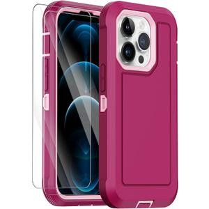 Annymall for iPhone 12 Case/iPhone 12 Pro Case, Heavy Duty Shockproof Drop Protection Military Grade Multi-Layer Rugged Bumpers Protective Phone Cover with 2 Screen Protector (Burgundy)