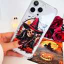 Fashion Halloween Phone Case with Bat Pumpkin Pattern for iPhone 13,Horror Designed Shockproof Soft Slim Clear TPU Cover for Boys Girls Teens Men and Women(Witch-13)