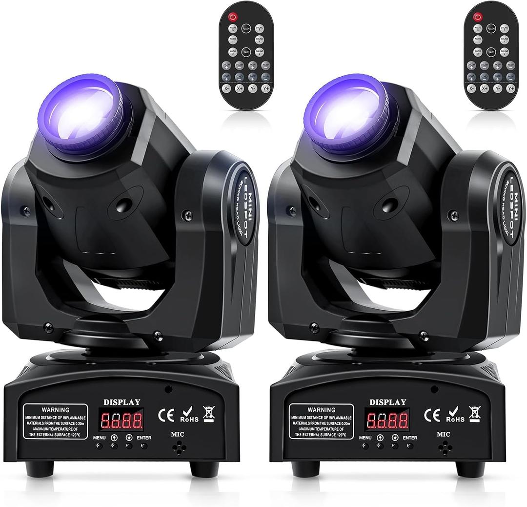 2PCS 60W LED Moving Head Light Stage Lights with Remote Control 8 GOBO 8 Colors Spotlight by DMX Controlled 11 Channel with Sound Activated for Disco Club Party Stage Lighting Shows