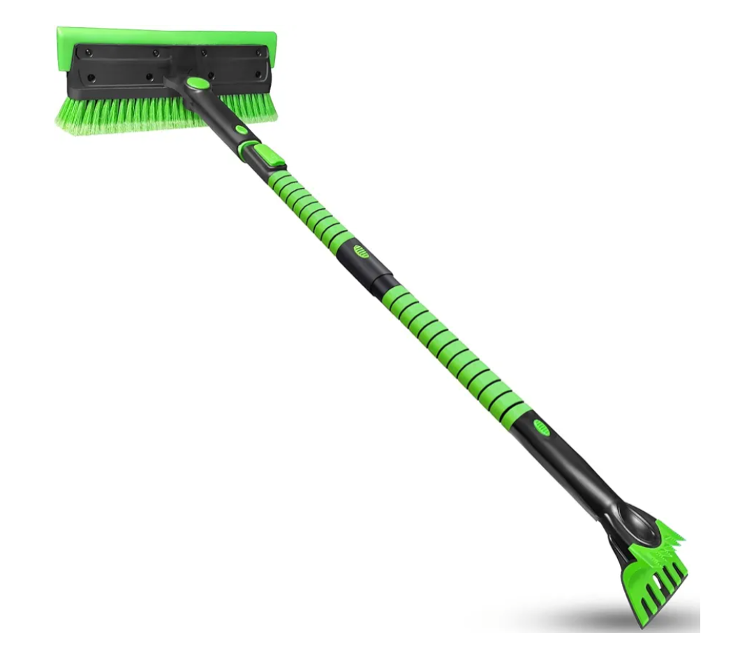 SEAAES 56 Inch Truck Snow Brush Scraper Long Handle, Heavy Duty Extendable Snow Broom for SUV, Windshield Ice Scraper with Foam Grip for Car Automobile Vehicle Window - Green