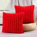 FUTEI Striped Decorative Throw Pillow Covers 18x18 Inch Set of 2,Square Spring Decorations Couch Pillow Case,Soft Cozy Faux Rabbit Fur & Velvet Back,Modern Home Decor for Bed
