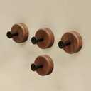 No-Drill Wall Hooks (4-Pack) - Dark Walnut Decorative Adhesive Hooks for Towels, Hats & Robes, Strong Damage-Free Hanging in Bathroom, Kitchen, Bedroom (4, Black)