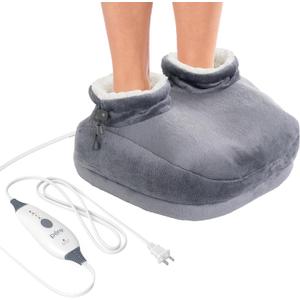 Pure Enrichment PureRelief Deluxe Foot Warmer - 4 Heat Settings, Universal Size, Soft Micromink & Sherpa, Use at Home or The Office, Durable Anti-Slip Sole, 2-Hour Auto Shut-Off, & Machine Washable