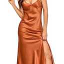 ALCEA ROSEA Women's Long Satin Slip Dress Nightgowns Sexy Lingerie Adjustable Strap Midi Dress Silky Gown V Neck Under Dress XL