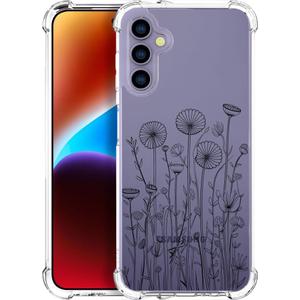 Compatible with Samsung Galaxy S24 & S25 Cases with Design, Cute Transparent Designer Phone Case for Women Girls Girly with Heavy Duty Protective Bumper (Clear Black Flower Bouquet)