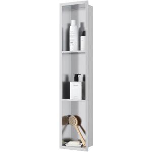 Qeke Stainless Steel Shower Niche 8" X 36", No Tile Needed Wall Niche Three-Tier, Recessed Shower Shelf for Bathroom Storage, Brushed Nickel