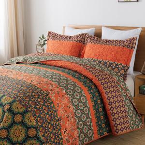 HoneiLife Quilt Sets Queen Size - 3 Pieces Microfiber Quilt Lightweight Bedspreads Wildflower Coverlets Retro Bed Cover King Quilt Bedding Set All Season Quilts-Pumpkin (Queen/Full-90"x96")