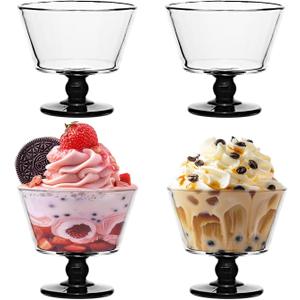 9oz Glass Dessert Bowls,ice cream sundae bowls Set of 4,Dessert Cups for Ice Cream, Fruit, Pudding, small snacks, Yogurt, and Appetizers (4)
