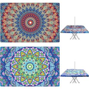 DoubleFill 2 Pcs Rectangular Outdoor Tablecloth with Umbrella Hole, Waterproof Elastic Fitted Camping Tablecloths for 5 Foot Table with Zipper - Ideal for Summer Garden Patio Picnic Party, 38'' x 63''