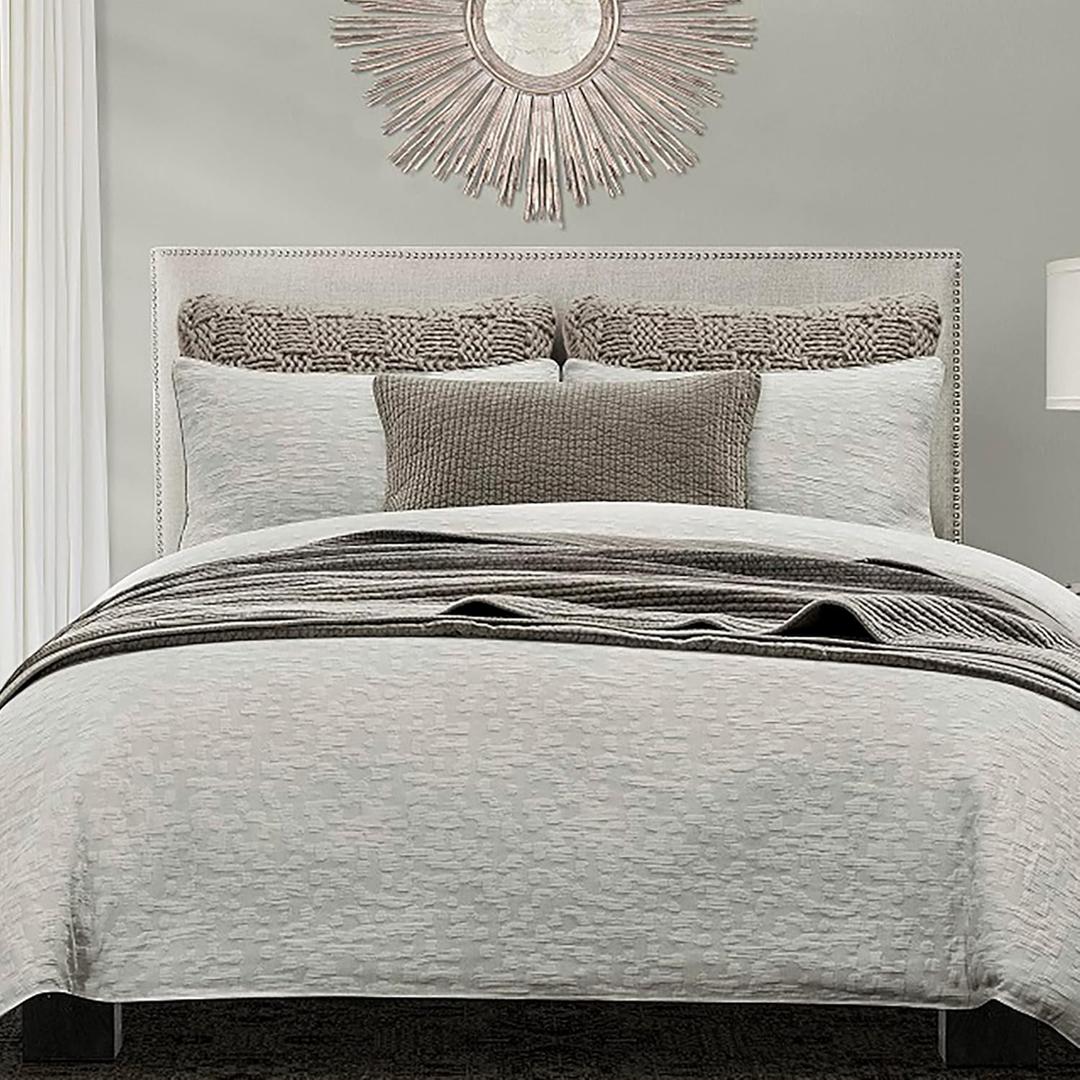 HiEnd Accents Porto Matelass 2 Piece Duvet Cover Set with Pillow Shams, Twin Size, Cotton Light Taupe Textured Modern Boho Chic Casual Luxury Bedding, 1 Comforter Cover, 1 Pillowcase