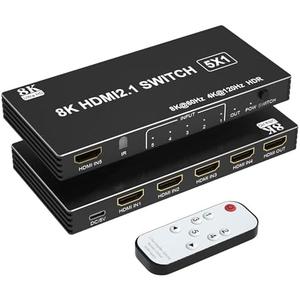 8K HDMI Switch 4K 120Hz - 5 in 1 Out HDMI Splitter Switcher 8K@60Hz 4K@120Hz with Remote 3D HDR10+ HDCP 2.3 CEC, Use for PS5/4/3 Xbox DVD Player Fire Stick Roku TV PC Nintendo Switch