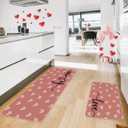 JarThenaAMCS 2 Pcs Pink Love Heart Valentine's Day Kitchen Mat White Heart Kitchen Rug Non Slip Rectangle Doormat Floor Mat for Home Entrance Porch Decoration,17 x 29 and 17 x 47 Inch