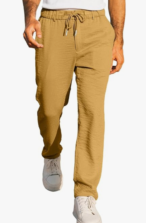 JMIERR Men's Casual Drawstring Pants Elastic Waist Lightweight Pant Summer Beach Trouser with Pockets, Size 42