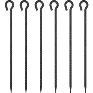 Rebar Stakes with Loop 36 Inch, 6 Pack Steel Tent Stakes Heavy Duty 1/2 Inch Diameter Metal Tree Stakes and Supports Rope Stakes for Garden Path, Walkway, Trampoline and Canopies (Black) (Q-36"x1/2"-6pcs, Q Shape-Black)