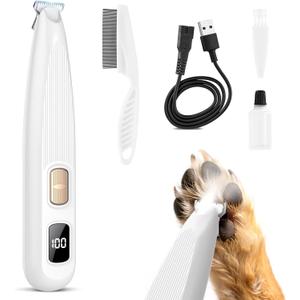 Dog Paw Trimmer with LED Light, 35dB Low Noise Precision Pet Paw Trimmer for Dogs Cats Grooming Clippers, 2 Speed Safety Electric Paw Hair Trimmer for Paws, Ears, Rump, Face, Eyes (White)
