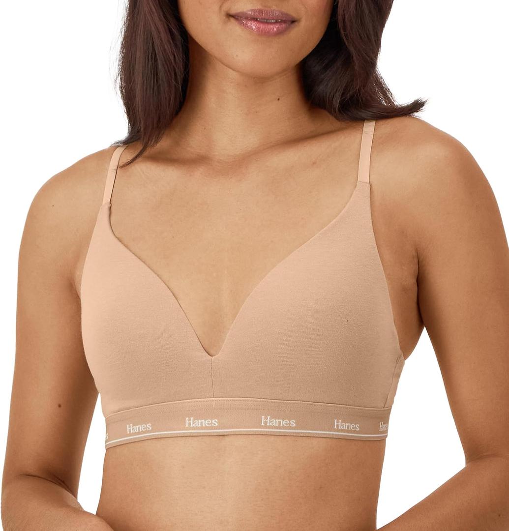 Hanes Women's Originals Full Coverage Contour Wireless Stretch Cotton T-Shirt Bra (Beige)