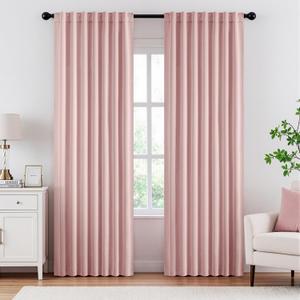 ANRODUO Rod Pocket and Back Tab Pleated Blackout Curtains with Hooks, Rings, Light Pink Curtains 84 Inches Long 2 Panels, Thermal Insulated Room Darkening Living Room Bedroom Curtain, 52x84 Inches