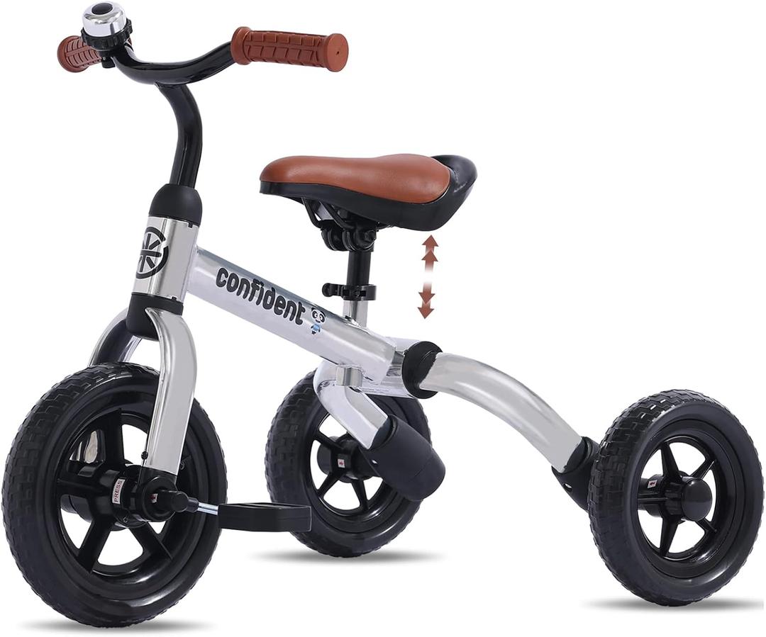 YGJT 3 in 1 Tricycle for Toddlers Age 2-5 Years Old, Folding Kids Balance Bike with Adjustable Seat and Removable Pedal, Toddler Bike Ride-on Toys for Infant, Gifts for Baby Boys Girls Birthday (Glitter Grey)