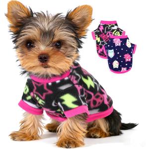 2 Pieces Dog Sweaters for Small Dogs Girl Fleece Puppy Sweater for Teacup Chihuahua Yorkie Clothes Soft Warm XS Dog Clothes Doggie Pet Outfit Cute Print, Rose, Pink