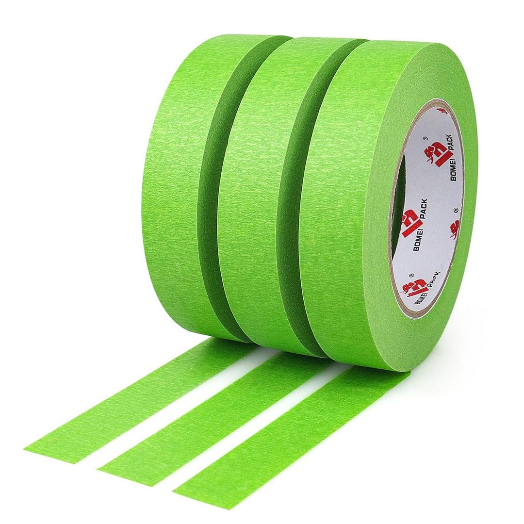 BOMEI PACK Green Painters Tape 1 Inch Bulk - Paint Tape 3 Rolls x 1 Inch x 60 Yards - Painter's Tape Green Masking Tape for Walls Painting, DIY Crafting, and School Project, Total 180 Yards