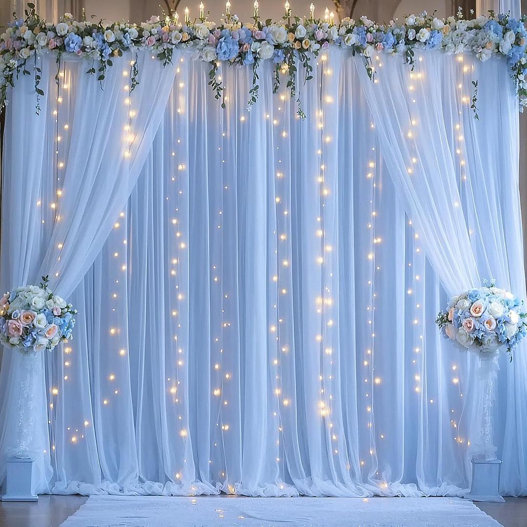 Blue Tulle Backdrop Curtains with Lights String for Parites Baby Shower 3010ft Blue Sheer Backdrop Curtains Drapes for Bridal Shower Birthday Party Photo Shoot Background Decorations(6 Panels 510ft)