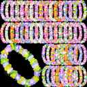 Sherr 48 Pcs LED Hawaiian Leis Luau Party Decorations Light Up Leis Bulk with Green Leaves Tropical Flower Necklaces for Wedding Beach Carnival Summer Birthday Supplies Party Favors