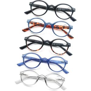 Round Reading Glasses for Women Men Classic Circular Readers +3.00 Stylish Lightweight Cheaters Glasses Spring Hinges 5 Pack (5 Pairs in Multicolor a)