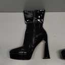 Women's Mid Calf Platform Boots Round Toe High Heel GoGo Short Boots Chunky Heel Comfortable Booties with Side Zipper for Ladies Sexy Cute (US 9, Black Patent)