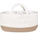 Mila Millie Baby Large Cotton Rope Diaper Caddy,Organizer Storage Bin for Nursery Essentials,100% Natural Cotton,Eco friendly (White & Biege) 15.5x10x7 Inch (Pack of 1)