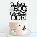 3 x Our Little Boo is Almost Due Cake Topper, Halloween October Baby Shower Cake Decor, Baby Boo Spooky Halloween Themed Baby's Birthday Gender Reveal Baby Shower Party Decoration Supplies, Black Glitter