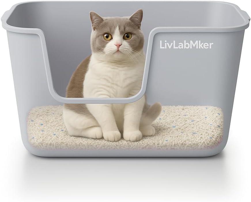 LivLab Mker XL Cat Litter Box with High Sides, 24.6 in, Gray