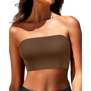 Bandeau Bikini Tops for Women - Strapless Swim Top Bathing Suit Tube Swimsuit Tops (Medium, Brown)