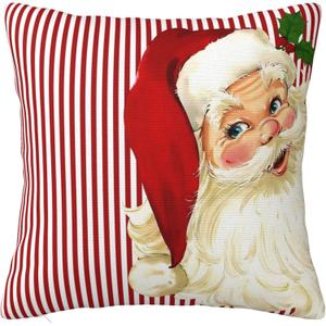 JOOCAR Christmas Decorations Pillow Cover 24x24 inch Red Stripes Santa Throw Pillow Cover Farmhouse Christmas Decoration Xmas Decor Winter Holiday Cushion Case for Sofa Couch (Style 14)