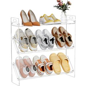 Acrylic Shoe Rack 3-Tier Clear Shoe Organizer for Closet, Shoe Shelf Storage for Entryway (Clear, 27.56.727)