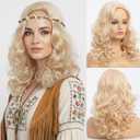 Medium Length Curly Blonde Wigs for Women Long Wavy Wig Synthetic Natural Shoulder Length Wig for 70s 80s Cosplay Costume Anime Fancy Dress Christmas Daily Use (16 Inches)