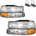 Headlights Assembly W/Bulbs for 1999-2002 Chevy Silverado 1500 2500, for 2001-2002 Silverado 1500HD 2500HD 3500HD, for 2000-2006 Tahoe Suburban with Bumper Parking Turn Signal Marker Lights